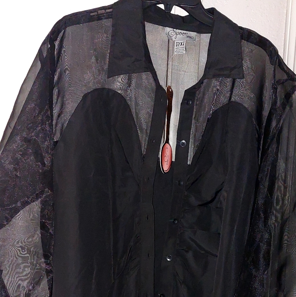 Black Sheer Blouse by Spoon sz 2X, Glenn Heights TX ppu or SHIPPING AVAILABLE